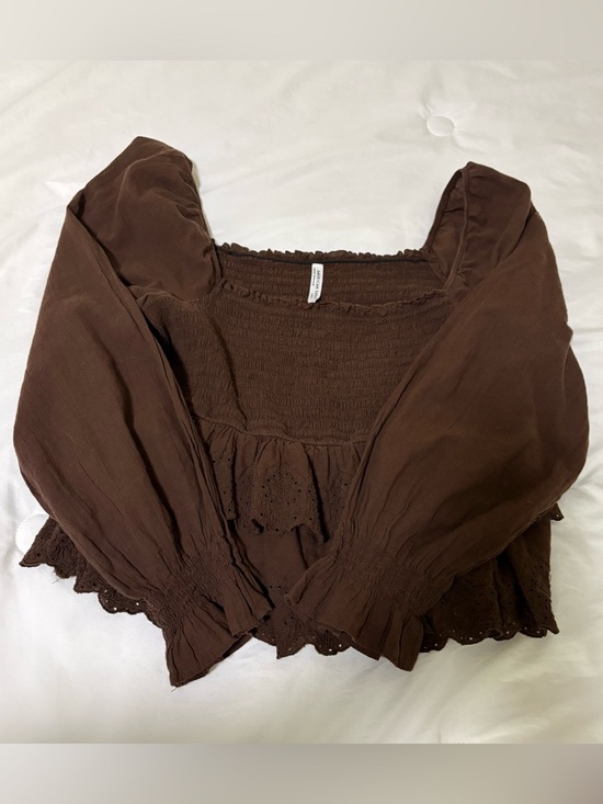 American Eagle Outfitters Tops - American Eagle Outfitters Brown Smocked Square-Neck Blouse